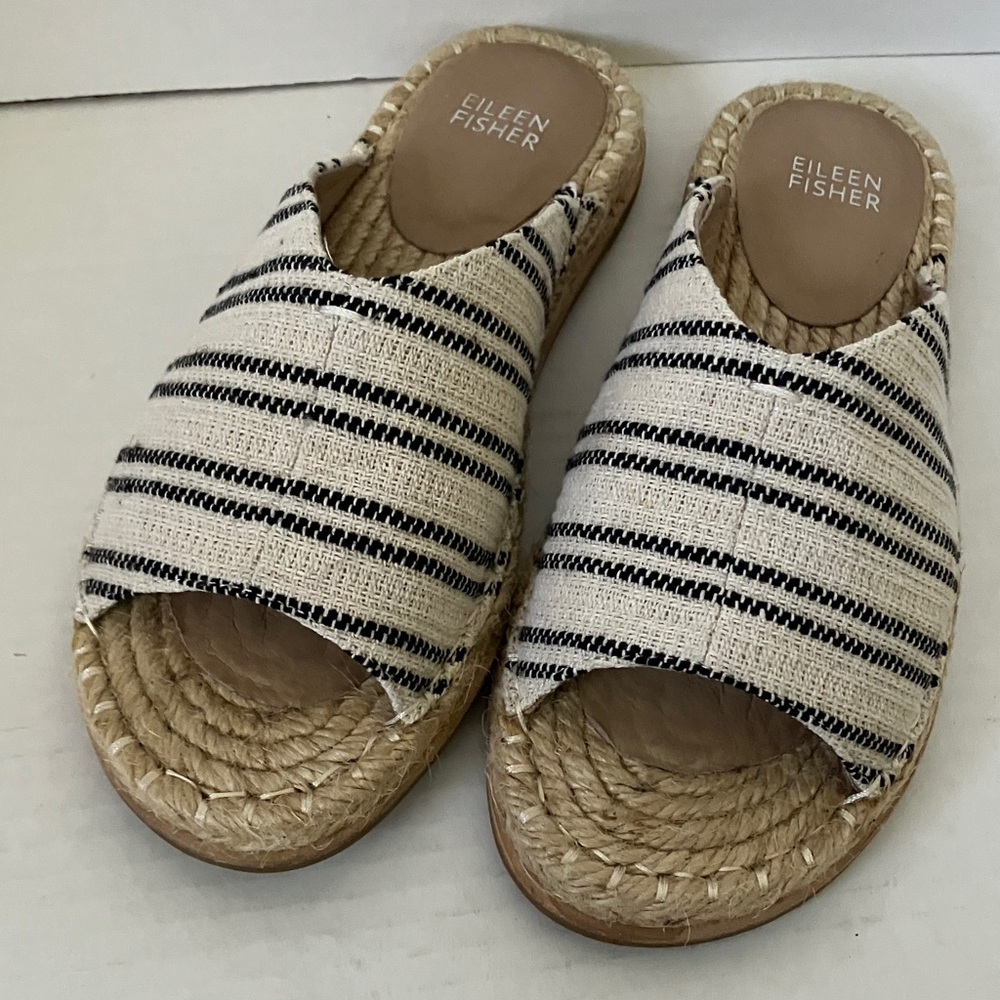Eileen Fisher Black and Cream Striped Slides size 6.5